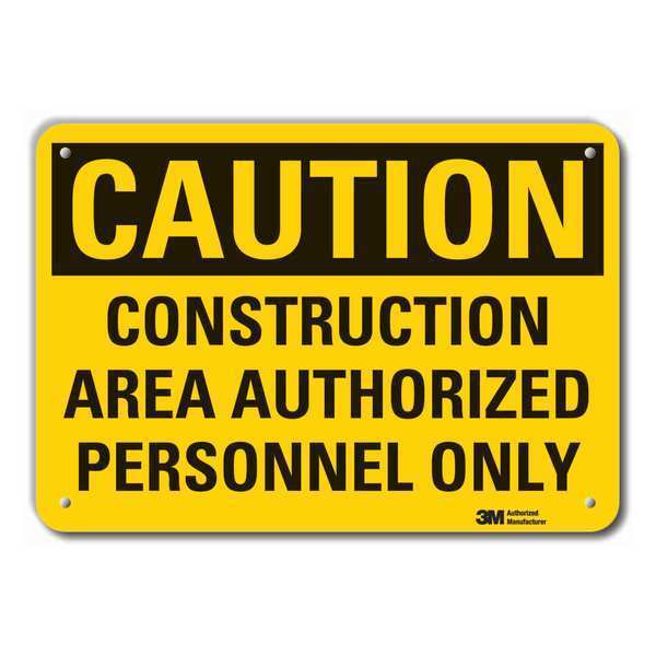 Reflective  Construction Area Caution Sign, 7 in Height, 10 in Width, Aluminum, Vertical Rectangle