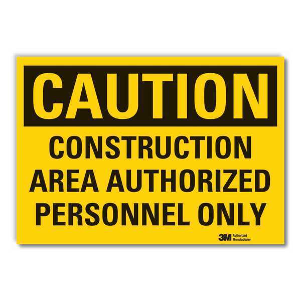 Construction Area Caution Reflective Label, 10 in Height, 14 in Width, Reflective Sheeting, English