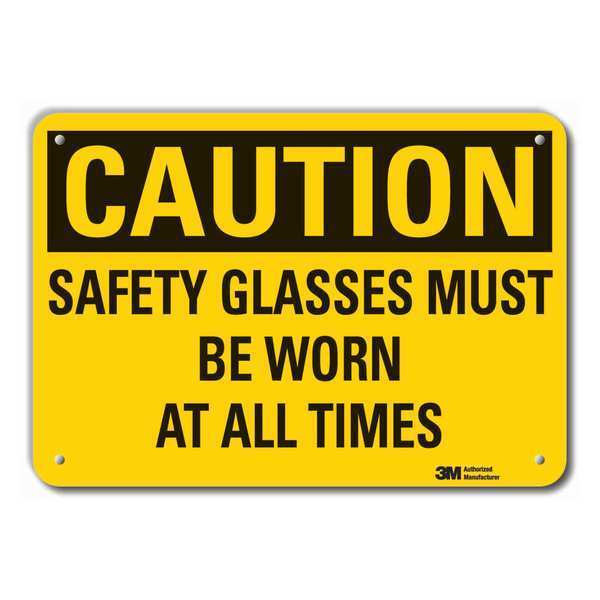Caution Sign, 7 in H, Alum, Safety Glasses