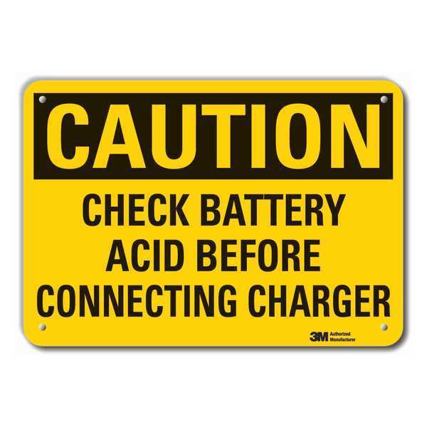 Reflective Battery Hazard Caution Sign, 10 in H, 14 in W, Horizontal Rectangle, LCU3-0395-RA_14x10