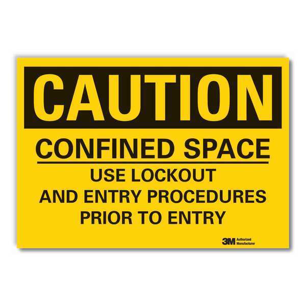 Caution Sign, 5 in H, Vinyl, Confined Space, LCU3-0455-RD_7x5
