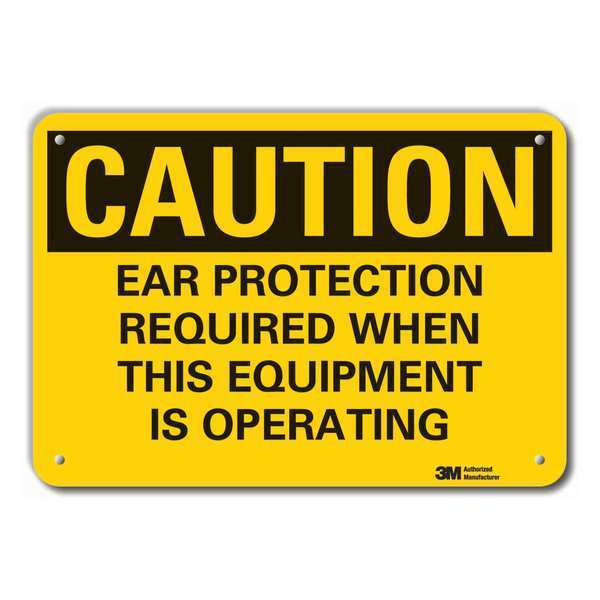 Caution Sign, 7 in. H, Alum, Ear Protection
