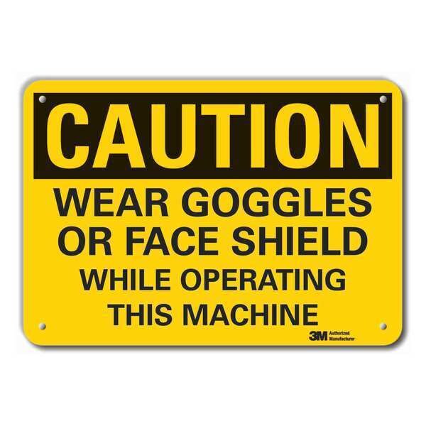 Reflective  Eye & Face  Caution Sign, 7 in Height, 10 in Width, Aluminum, Vertical Rectangle