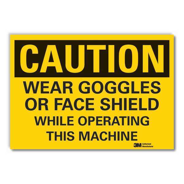 Eye & Face  Caution Reflective Label, 7 in Height, 10 in Width, Reflective Sheeting, English