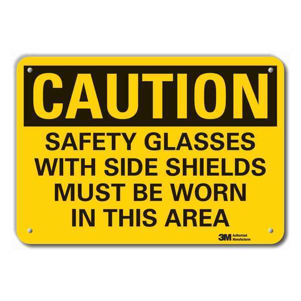 Caution Sign, 7 in. H, Alum, Safety Glasses