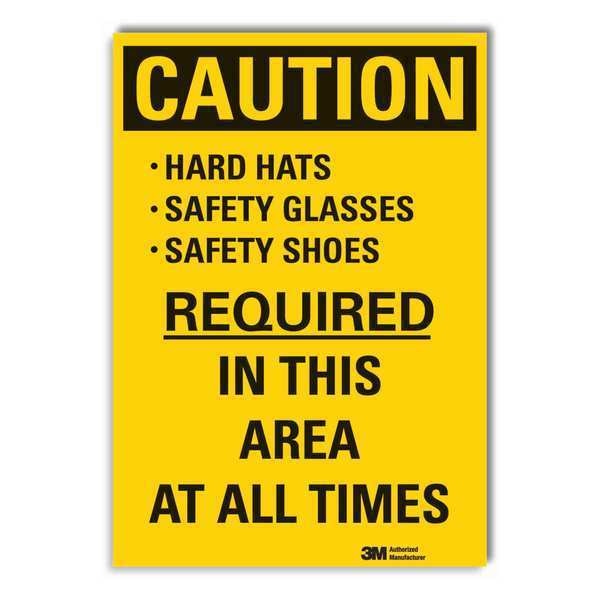 Caution Sign, 7 in H, Vinyl, Hard Hats Safe