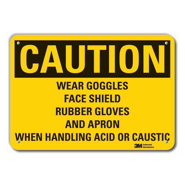 Caution Sign, 10 in. H, Alum, Wear Goggles