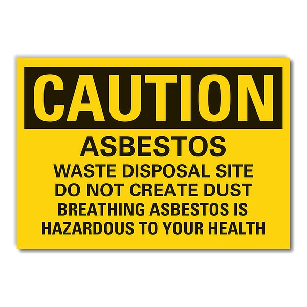 Asbestos  Caution Reflective Label, 5 in Height, 7 in Width, Reflective Sheeting, English