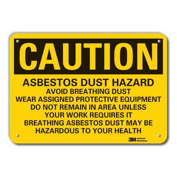 Reflective  Asbestos  Caution Sign, 7 in Height, 10 in Width, Aluminum, Vertical Rectangle, English