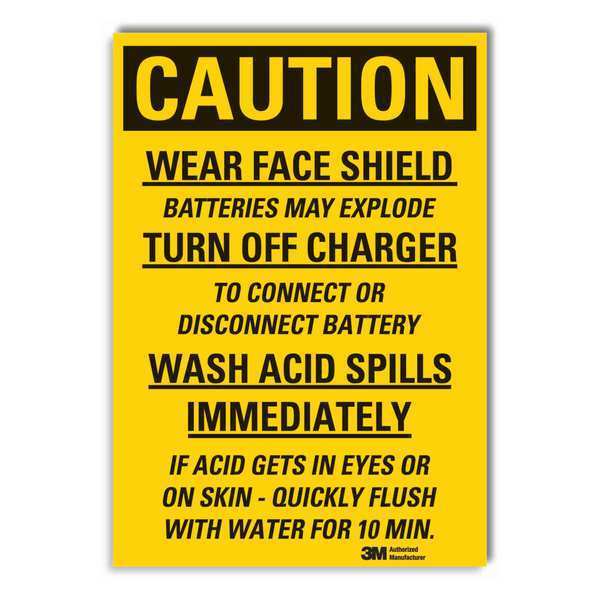 Battery Hazard Caution Reflective Label, 10 in Height, 7 in Width, Reflective Sheeting, English