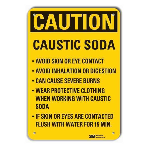 Reflective  Caustic Caution Sign, 14 in Height, 10 in Width, Aluminum, Vertical Rectangle, English