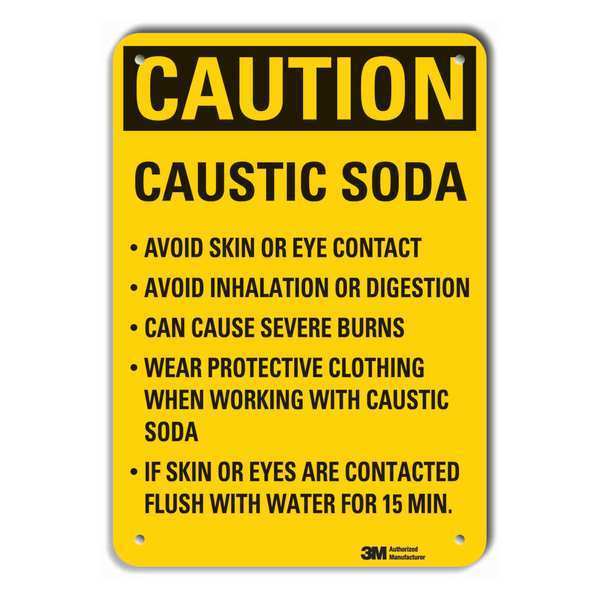 Caution Sign, 7 in. H, Alum, Caustic Soda