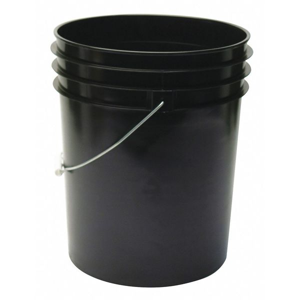 5 gal Open Head Pail, 12-3/8 in Dia, 14-3/4 in H, Black, HDPE