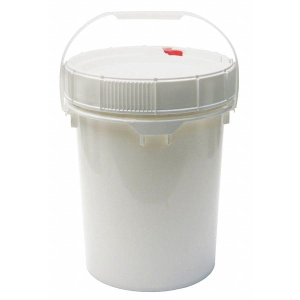 5 gal Open Head Pail W/ Lid, Plastic Handle, White, HDPE
