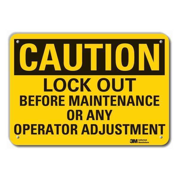 Reflective  Lockout Tagout Caution Sign, 10 in Height, 14 in Width, Aluminum, Horizontal Rectangle