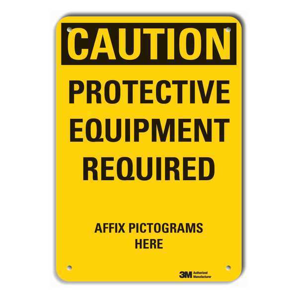 Reflective  Ppe  Caution Sign, 10 in Height, 7 in Width, Aluminum, Horizontal Rectangle, English