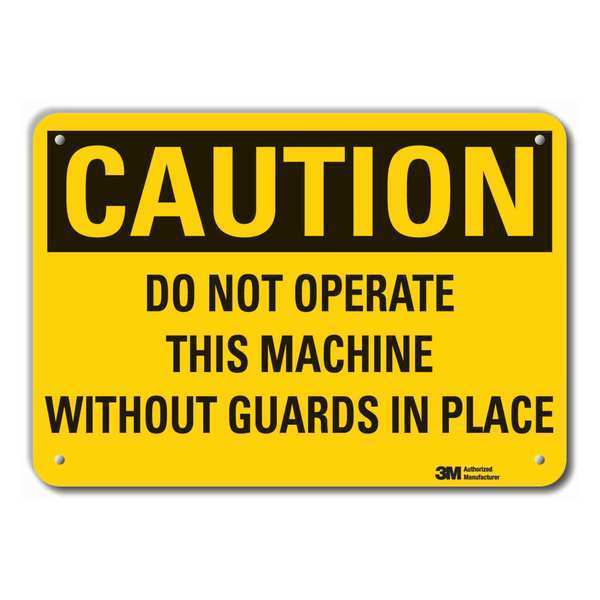 Reflective  Machine Guards Caution Sign, 10 in Height, 14 in Width, Aluminum, Horizontal Rectangle