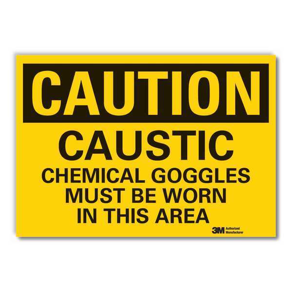 Caustic Caution Reflective Label, 3 1/2 in Height, 5 in Width, Reflective Sheeting, English