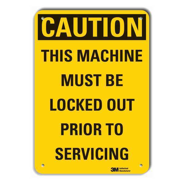 Reflective  Lockout Tagout Caution Sign, 14 in Height, 10 in Width, Aluminum, Vertical Rectangle