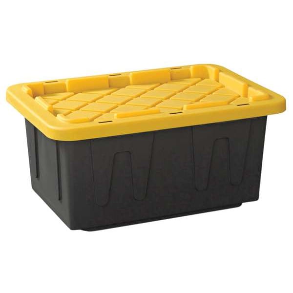 Storage Tote, Black/Yellow, Polypropylene, 26 in L, 17 3/4 in W, 12 1/4 in H