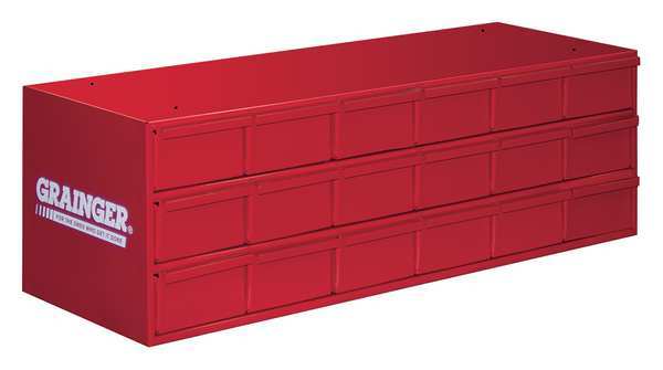Drawer Bin Cabinet with 18 Drawers, Steel, 33 3/4 in W x 11 in H x 11 3/4 in D