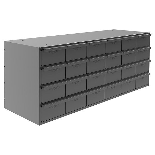 Drawer Bin Cabinet with 24 Drawers, Steel, 33 3/4 in W x 14 1/2 in H x 11 3/4 in D