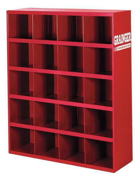 Prime Cold Rolled Steel Pigeonhole Bin Unit, 12 in D x 42 in H x 33 3/4 in W, 5 Shelves, Red