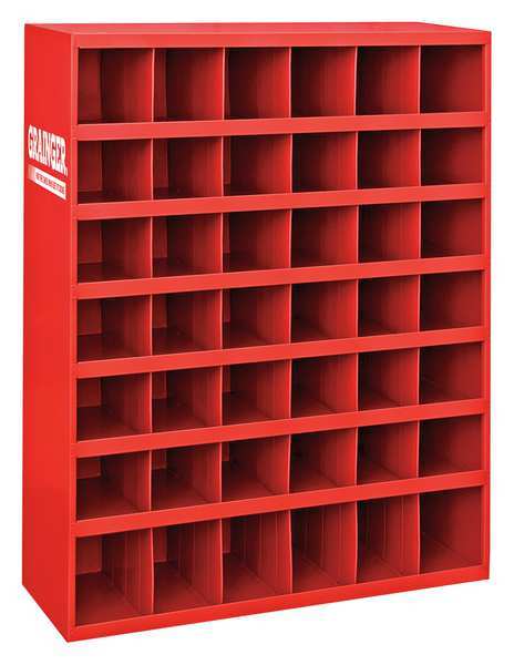 Prime Cold Rolled Steel Pigeonhole Bin Unit, 12 in D x 42 in H x 33 3/4 in W, 7 Shelves, Red