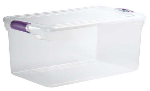 Storage Tote, Clear, Polypropylene, 28 3/4 in L, 16 gal Volume Capacity