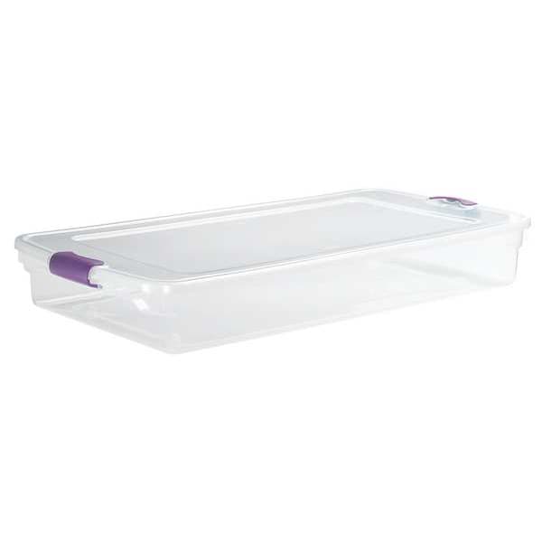 Storage Tote, Clear, Polypropylene, 40 in L, 20 in W, 6 1/8 in H, 15 gal Volume Capacity