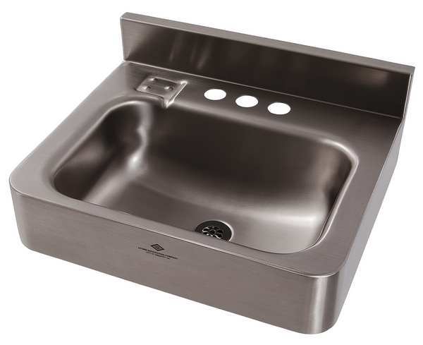 Silver Bathroom Sink, Stainless Steel, Wall Mount Bowl Size 14-1/2