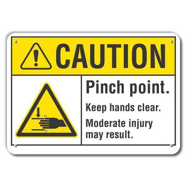 Reflective  Pinch Point Caution Sign, 10 in Height, 14 in Width, Aluminum, Horizontal Rectangle