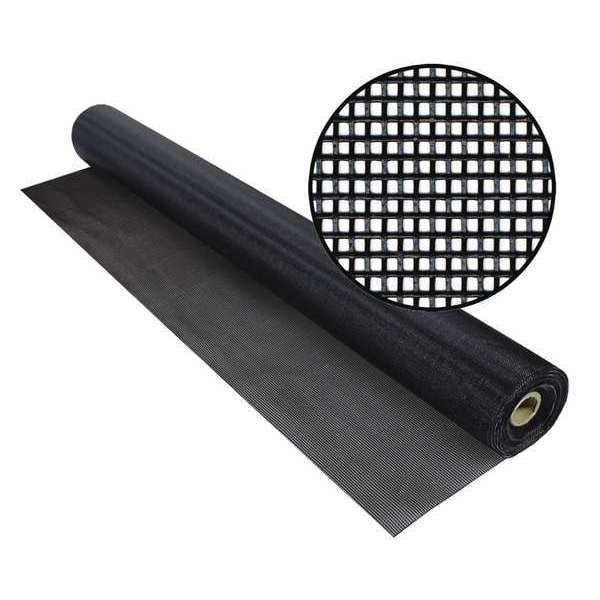 Door and Window Screen, Vinyl Coated Polyester, 72 in W, 100 ft L, 0.018 in Wire Dia, Black