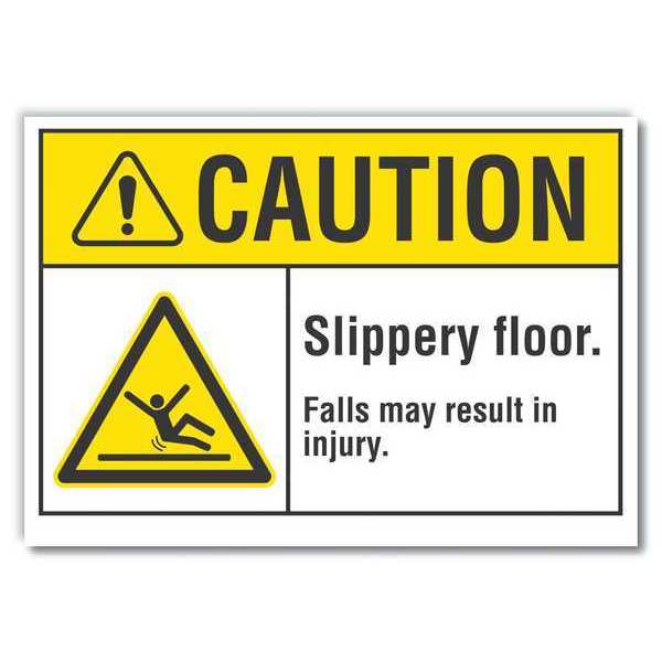 Slippery Floor Caution Reflective Label, 3 1/2 in H, 5 in W, , English, LCU3-0017-RD_5x3.5