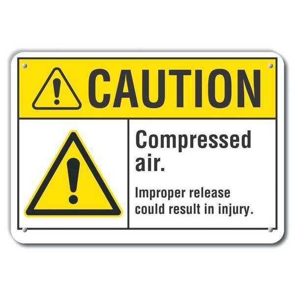 Reflective  Compressed Air Caution Sign, 7 in Height, 10 in Width, Aluminum, Vertical Rectangle