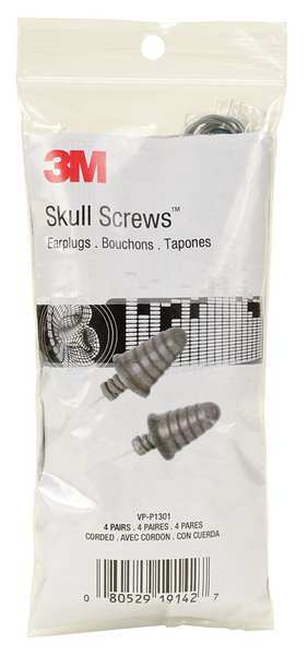 Reusable Corded Ear Plugs, Bell Shape, 32 dB, 4 Pairs, Silver