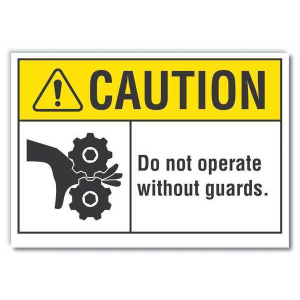 Machine Guards Caution Reflective Label, 10 in Height, 14 in Width, Reflective Sheeting, English