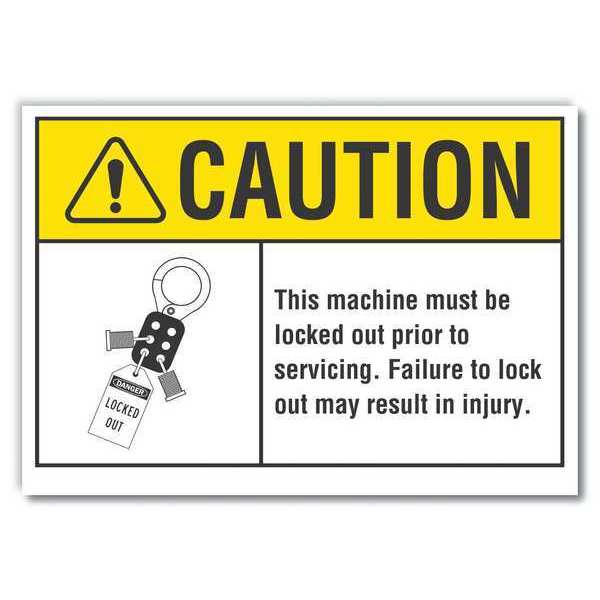 Lockout Tagout Caution Reflective Label, 5 in Height, 7 in Width, Reflective Sheeting, English