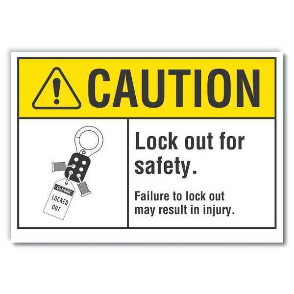 Caution Sign, 10 in Height, 14 in Width, Non-PVC Polymer, Horizontal Rectangle, English