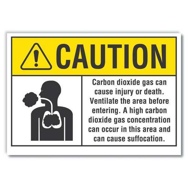Carbon Dioxide  Caution Reflective Label, 7 in Height, 10 in Width, Reflective Sheeting, English