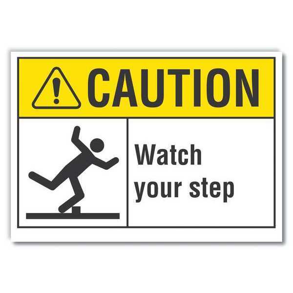 Caution Sign, 10 in H, 14 in W, Non-PVC Polymer, Horizontal Rectangle, LCU3-0097-ED_14x10