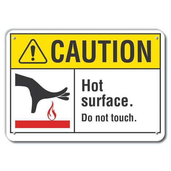 Reflective  Hot Surface Caution Sign, 7 in Height, 10 in Width, Aluminum, Vertical Rectangle