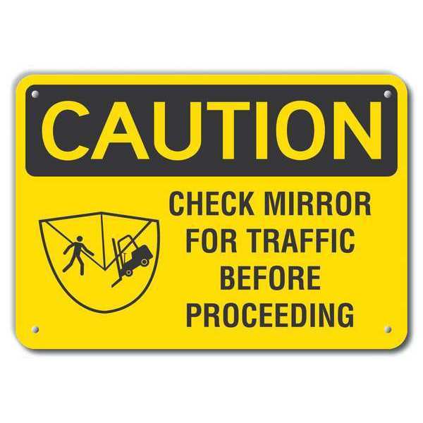 Reflective  Lift Truck Caution Sign, 10 in Height, 14 in Width, Aluminum, Horizontal Rectangle