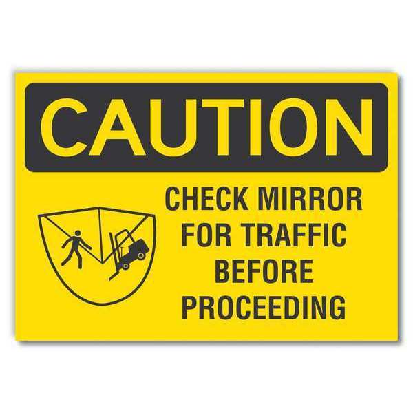 Lift Truck Caution Reflective Label, 10 in Height, 14 in Width, Reflective Sheeting, English