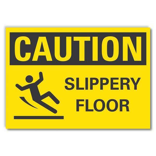 Slippery Floor Caution Reflective Label, 5 in H, 7 in W, , English, LCU3-0140-RD_7x5