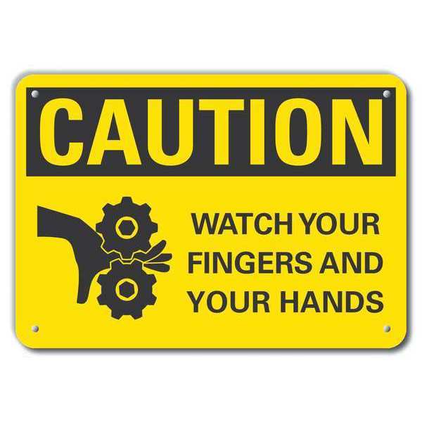Caution Sign, 7 in Height, 10 in Width, Aluminum, Vertical Rectangle, English