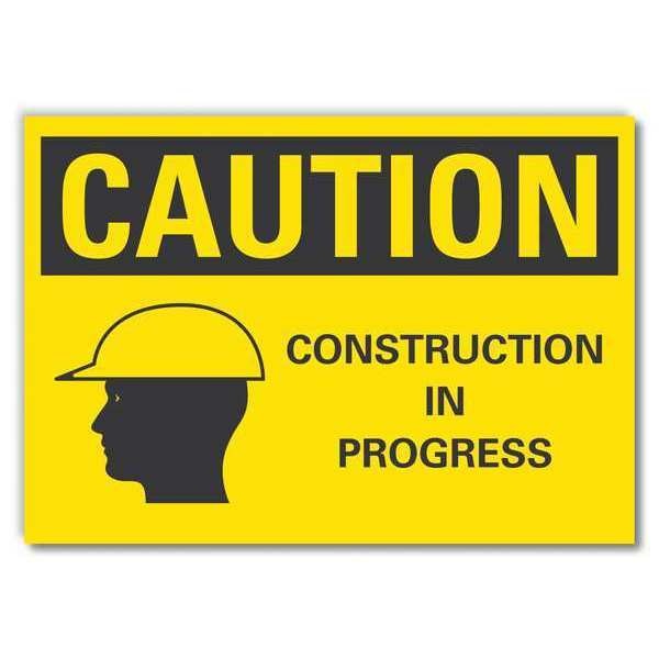 Construction Area Caution Reflective Label, 10 in Height, 14 in Width, Reflective Sheeting, English