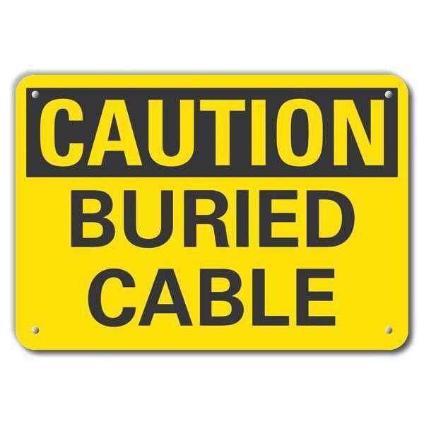 Reflective  Buried Cable Caution Sign, 10 in Height, 14 in Width, Aluminum, Horizontal Rectangle