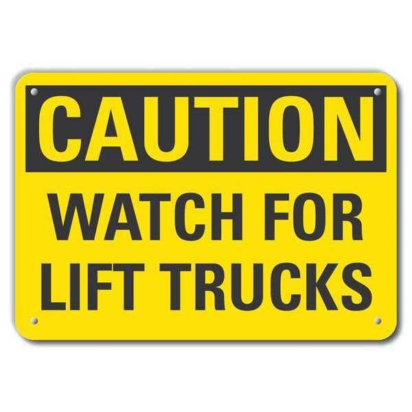 Reflective Lift Truck Traffic Caution Sign, 7 in H, 10 in W, Vertical Rectangle, LCU3-0270-RA_10x7