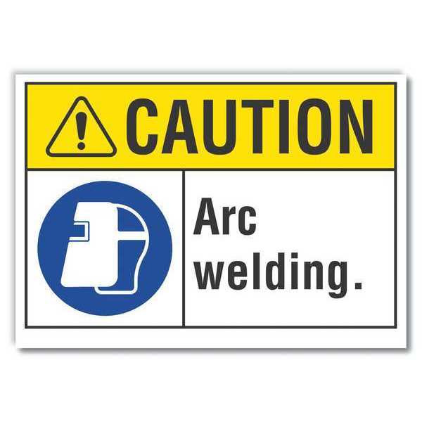 Caution Sign, 10 in Height, 14 in Width, Non-PVC Polymer, Horizontal Rectangle, English